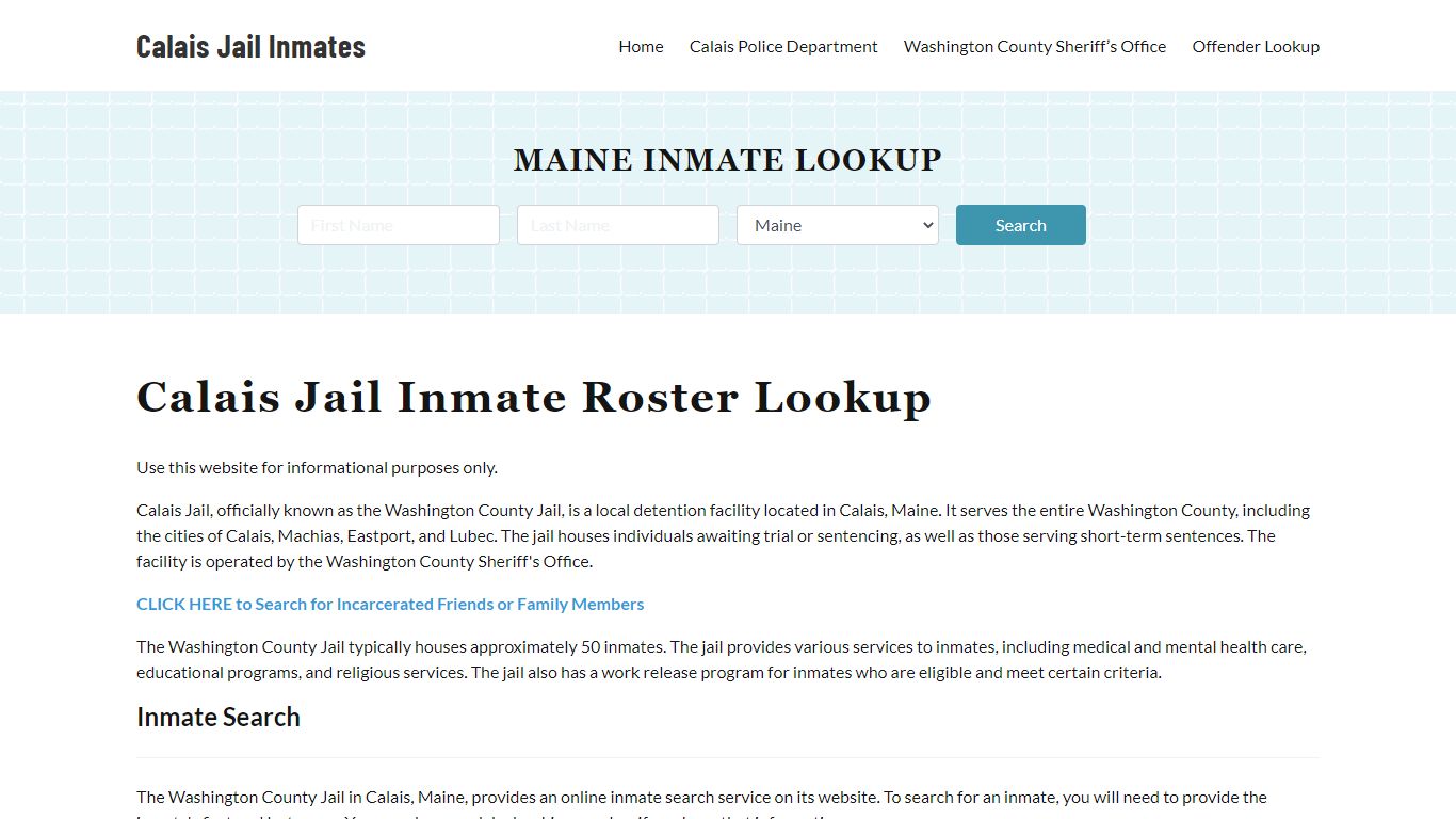 Calais Jail Inmate Roster, Washington County, ME, Offender Search